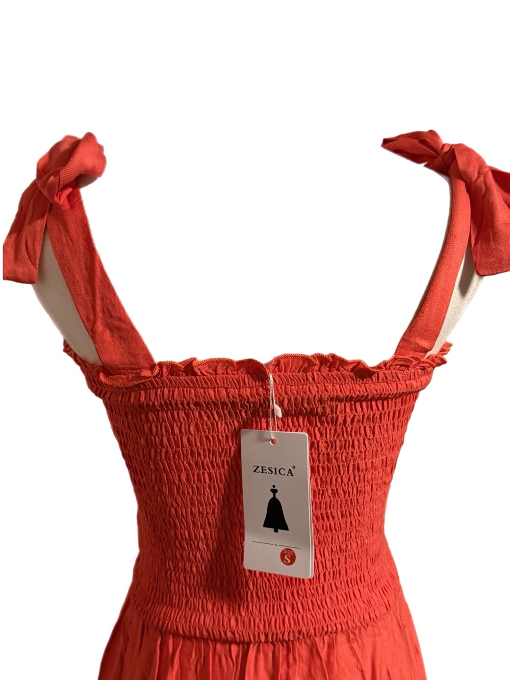 Zesica  Maxi Dress Tie-Shoulder A Line Square Neck Coral Size Small NWT NEW - Picture 5 of 8